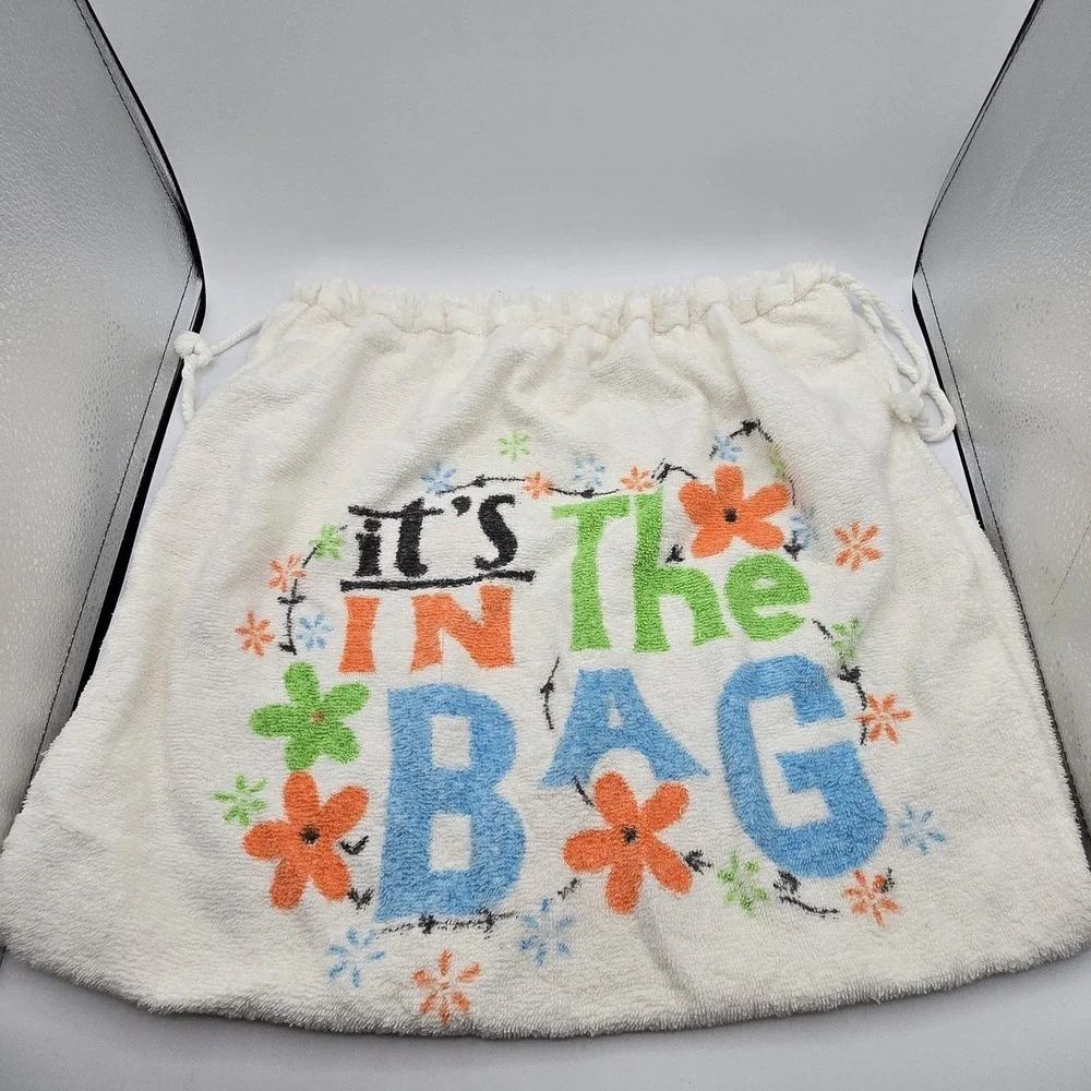 Vtg Cannon Made in USA 80's Towel Drawstring Bag Beach Tote